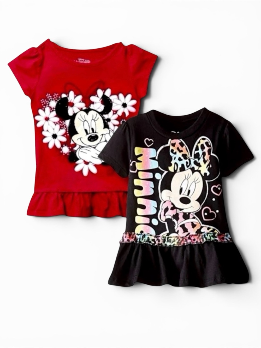 Disney Minnie Mouse Flower & Rainbow Leopard Shirt Bundle 12M 👚2/$10👗3/$12